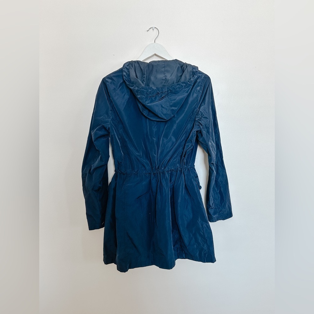 Olsen - Spring Long Hooded Jacket - Cinch Waist - Navy - Size 6 - Picture 8 of 10